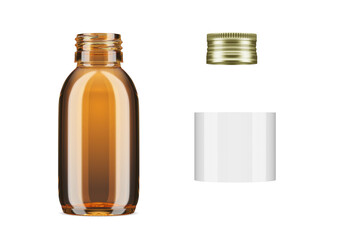 Set of cosmetic containers. Vitamins. Set of glass amber bottles for tinctures and other cosmetics on a white background. Glass bottle for storing essential oils, medicines. 3d render