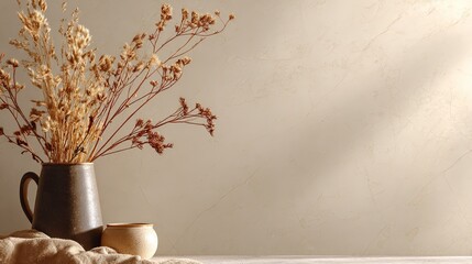 Serene Still Life with Dried Flowers in Vase