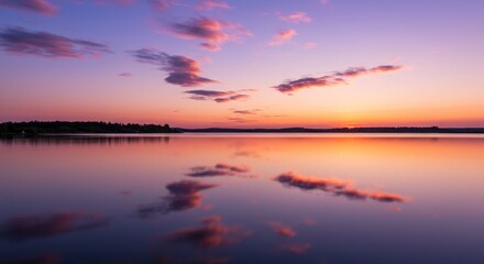 Naklejka premium Tranquil sunset over calm lake