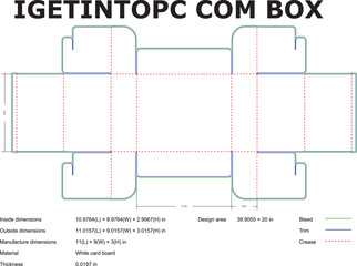 Detailed technical blueprint of a folding box with measurements and specifications suitable for packaging design