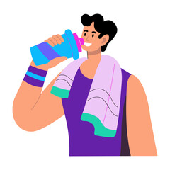 A flat style illustration showing a character drinking water