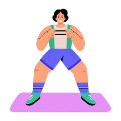 A flat style illustration showing a character doing band squat exercise