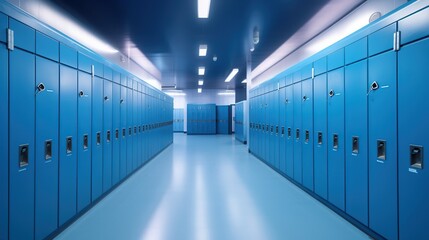 Obraz premium Blue Lockers in a Hallway