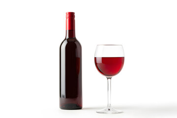 Glass of red wine with wine bottle near isolated on white background