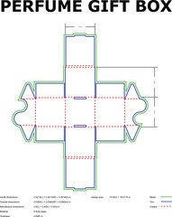 Detailed vector blueprint of a perfume gift box packaging template with technical dimensions ready for production