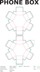 Detailed technical illustration of a phone box packaging template design with precise dimensions and measurements