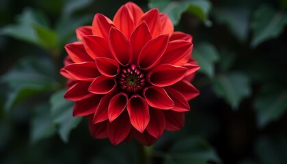 Close up of beautiful red dahlia flower blossom bloom petals in garden nature flora photography art