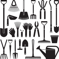 Obraz premium Gardener with Watering Can SilhouetteGarden Tools and Plants Vector DesignWoman Planting Flowers SilhouetteGardening Scene with Raised Beds ArtSpring Garden Work Silhouette