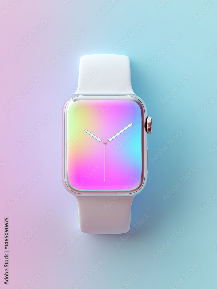 Poster smartwatch with glowing screen on a pastel background showcasing modern technology and design in a m