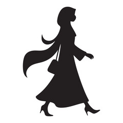 Islamic woman in hijab black vector silhouette illustration with clean outlines and solid fill