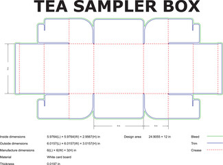 Tea Box Packaging Template with Diecut Layout for Product Design and Manufacturing