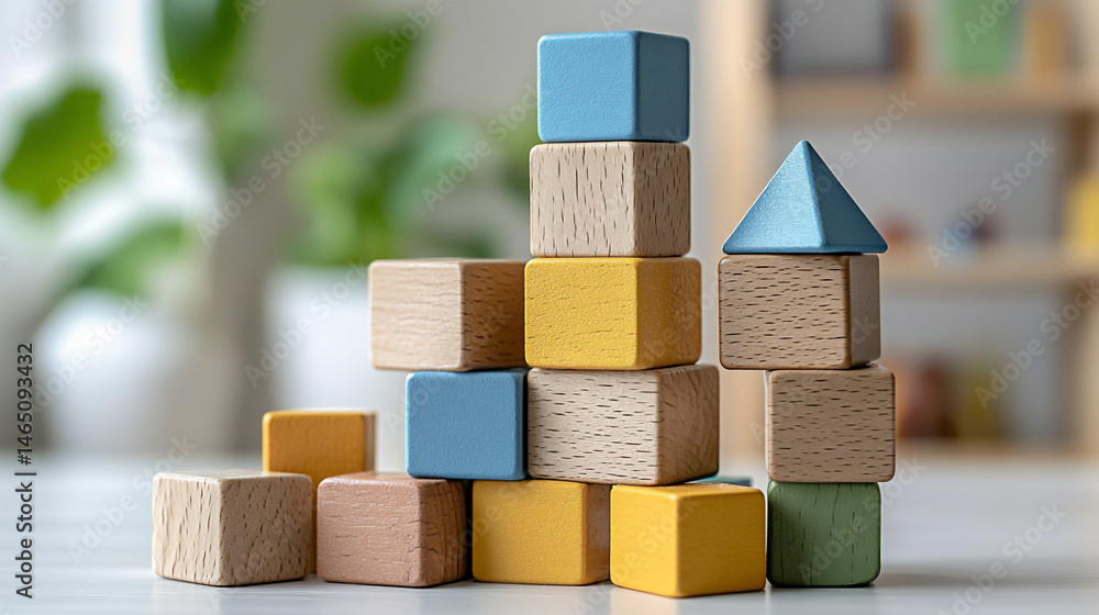 Poster sorting stacking colorful blocks kindergarten lesson