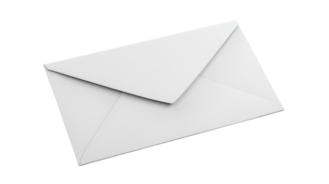 Envelope stands ready for mailing with a crisp white appearance and clean lines, perfect for personal or professional correspondence, isolated on transparent background
