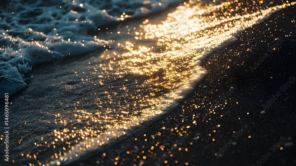 Aufkleber mesmerizing golden reflection of the setting sun shimmering on the gently lapping waves along the pe