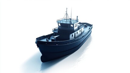 Naklejka premium A cargo ship clipart, maritime transport element, 3D illustration, deep blue tones, isolated on white background. 