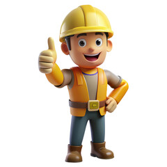 Confident 3D Cartoon Builder – Smiling Construction Worker Giving Thumbs Up