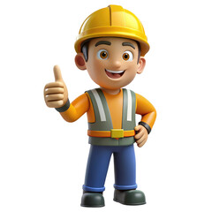 Confident 3D Cartoon Builder – Smiling Construction Worker Giving Thumbs Up