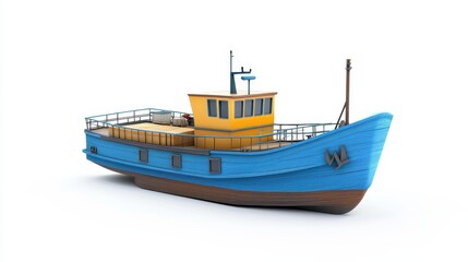 Naklejka premium A cargo ship clipart, maritime transport element, 3D illustration, deep blue tones, isolated on white background. 