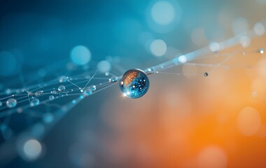 Water Droplet on Spider Web with Colorful Bokeh Background