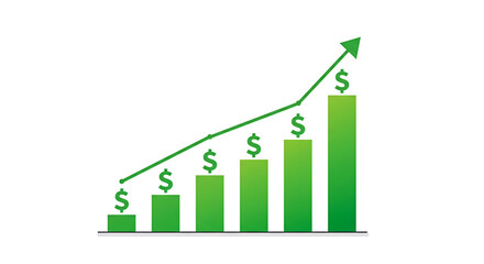 Growth chart showing financial success and profit increase with upward trend and dollar signs icons on transparent background