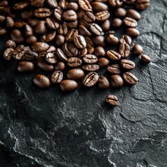 Naklejka premium Roasted coffee beans on dark stone