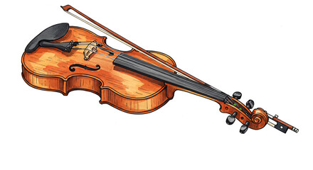 Fototapeta premium Illustration of a violin with bow for music education and classical instrument learning resources online on transparent background