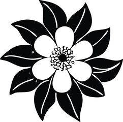 Black and white floral vector illustration with a blossom design, showcasing nature's beauty in a simple, elegant style