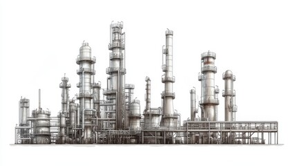Obraz premium A refinery clipart, energy infrastructure element, flat design illustration, neutral tones, isolated on white background