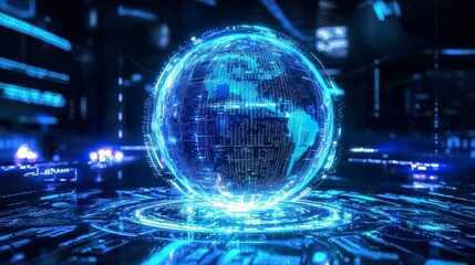 Obraz premium A luminous sphere illuminated by digital code