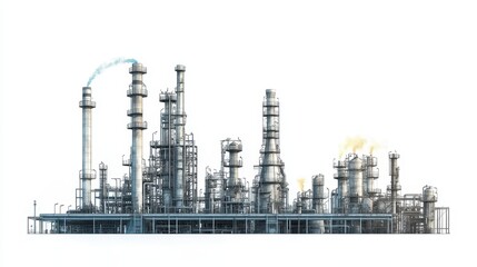Obraz premium A refinery clipart, energy infrastructure element, flat design illustration, neutral tones, isolated on white background