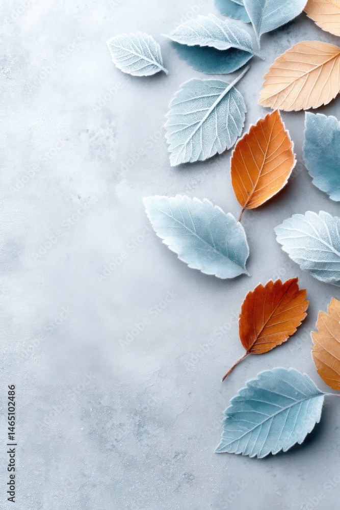 Poster frozen leaves create a vibrant backdrop with spacious area for custom text overlay