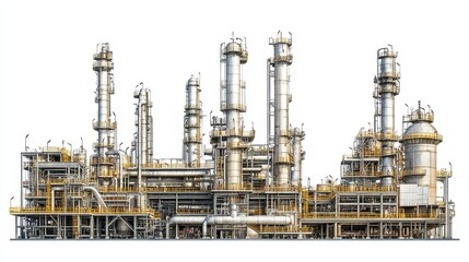 A refinery clipart, energy infrastructure element, flat design illustration, neutral tones, isolated on white background