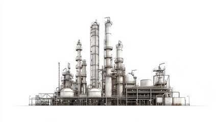 Obraz premium A refinery clipart, energy infrastructure element, flat design illustration, neutral tones, isolated on white background