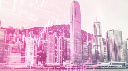 Abstract city skyline overlayed with financial data.