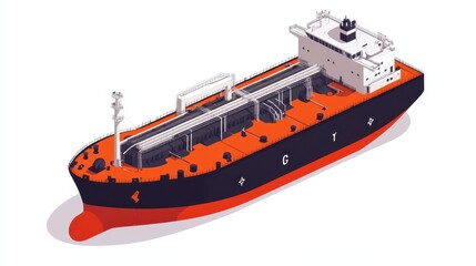 An oil tanker clipart, logistics element, isometric vector illustration, industrial color palette, isolated on white background