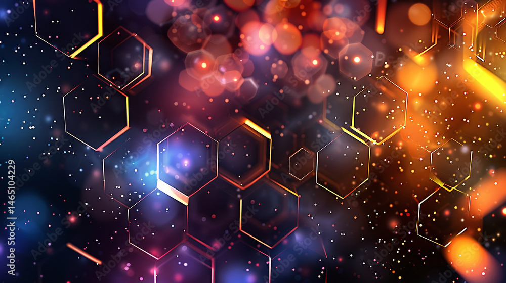 Poster Futuristic technological backdrop featuring glowing hexagons in a digital rendering