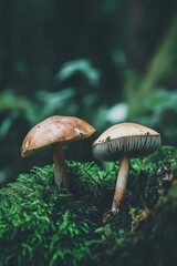 Fototapeta premium Mushroom Growing on Moss in Forest
