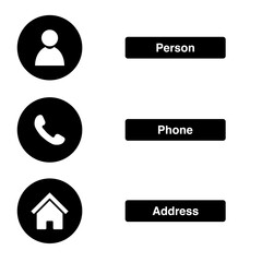 phone, people and address icons on transparent background