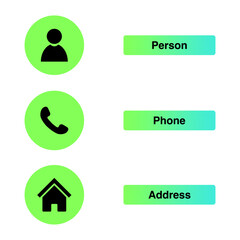phone, people and address icons on transparent background