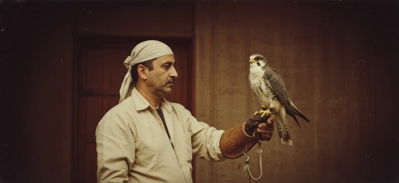 Vintage Polaroid of a Falconer with a Bird of Prey Evoking Nostalgia - Powered by Adobe
