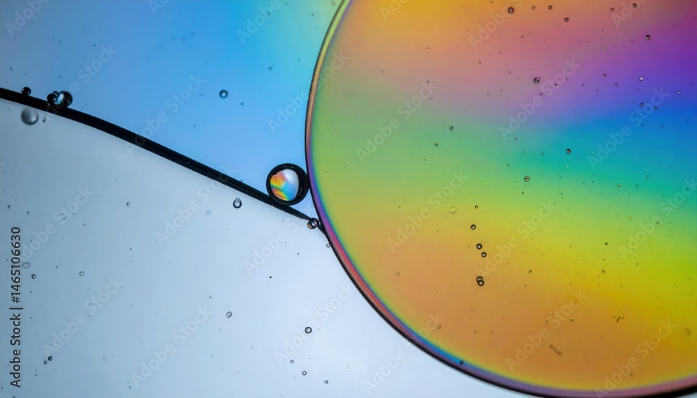 Poster dynamic interaction of soap bubbles and light scientific laboratory macro photography colorful spect