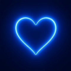 A glowing neon blue heart shape centered on a dark blue background with a soft light effect around it
