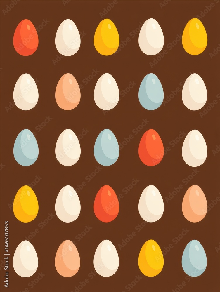 Leinwandbilder colorful symmetrical flat pattern featuring small egg icons on a rich brown background generative ai