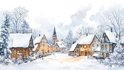 Fototapeta premium Winter village scene, snow-covered houses