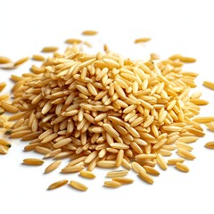 Obraz premium A close-up shot of several rice grains scattered and isolated against a plain white background