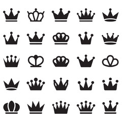 multiple black crowns silhouette with various designs, perfect for royalty, symbols, and decorative themes.