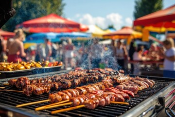 Delicious Grilled Food at a Lively Outdoor Market Festival