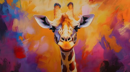 Vibrant abstract portrait of a giraffe's head and neck.