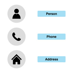 phone, people and address icons on transparent background