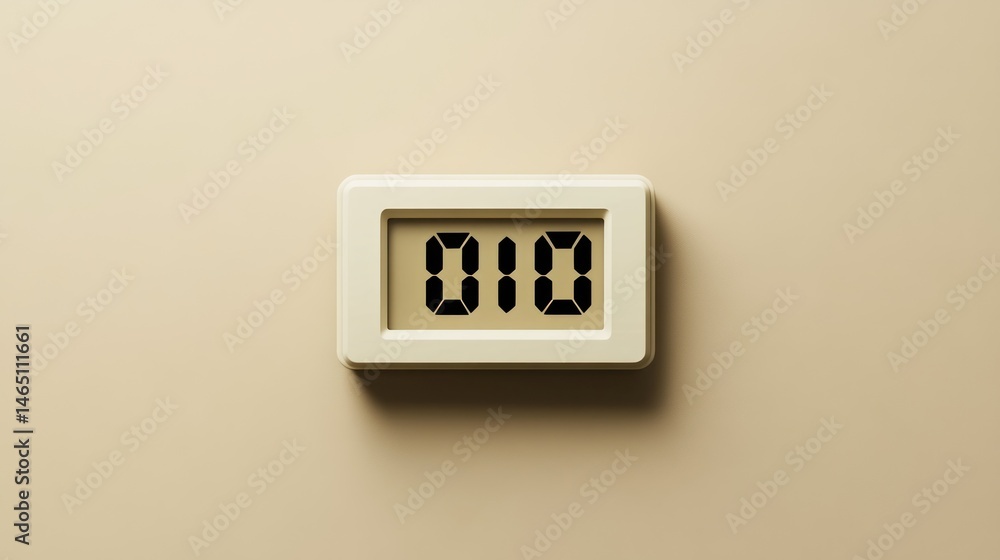 Poster simple digital clock displaying 010 on a beige background